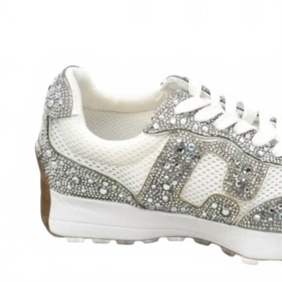 NEW HEY GIRL BY CORKYS women's no prob rhinestone-accent sneakers in white - Picture 2 of 2